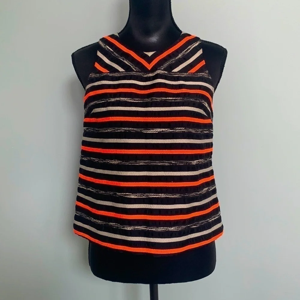 ANTHROPOLOGIE HD in Paris Neon Striped Cut Out Back Sleeveless Top